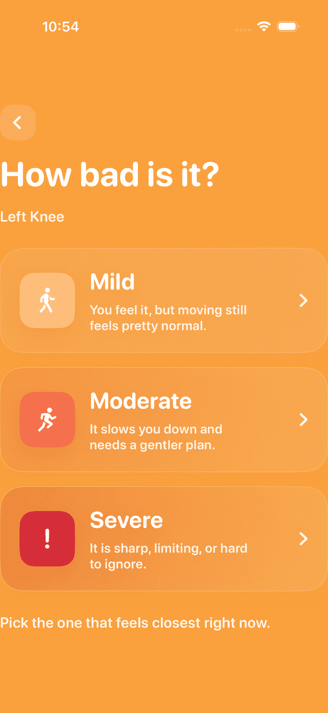Daily check-in — How bad is it? Simple severity selection